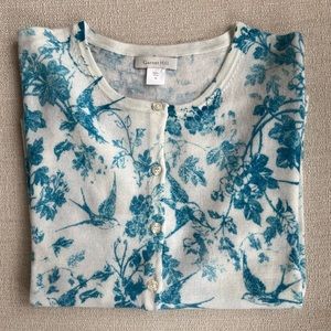 Garnet Hill Blue & White Merino Wool Cardigan- Medium - NWOT